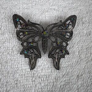 Vintage Estate Sale Brooch: Intricate Butterfly with Iridescent Rhinestones
